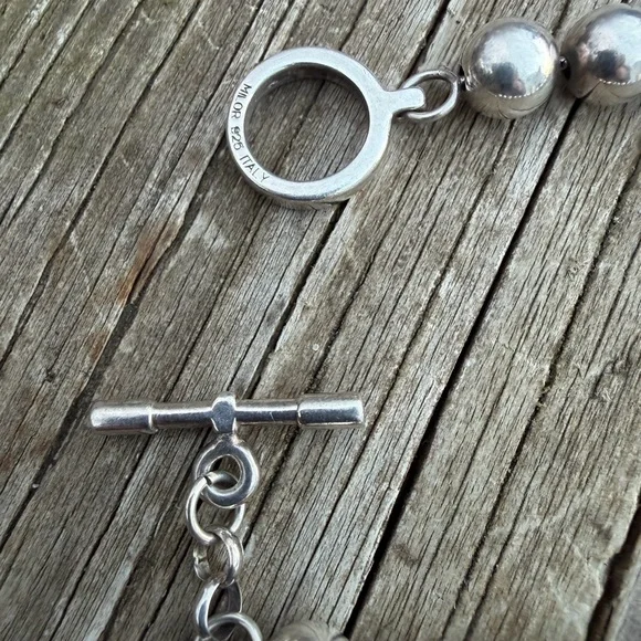 Vintage Milor 925 Italy Silver Ball Bracelet 7”-8” Toggle Clasp Preowned - Picture 8 of 14